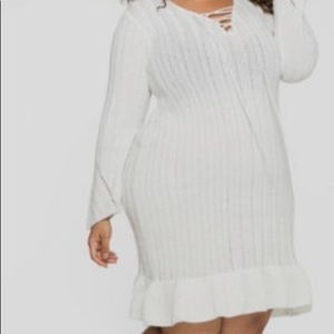 Metallic Flippy Hem Sweater Dress